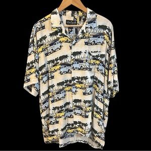 afterDark Short-Sleeve Button-Down Shirt in Yellow & Light Blue Surf Van Print